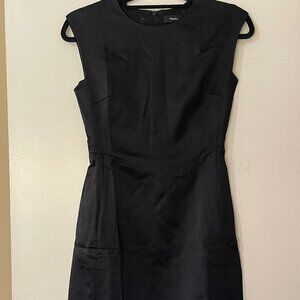 Theory Black Hammered Acetate Wool Blend Structured Fitted Sheath Dress 0